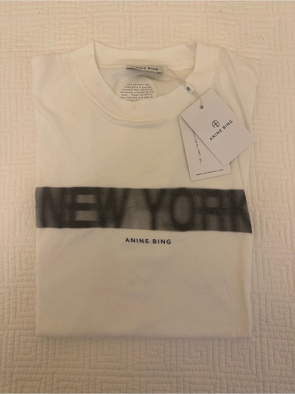 ANINE BING White Crewneck Carson Blur Tee with 'NEW YORK' - Picture 7 of 11